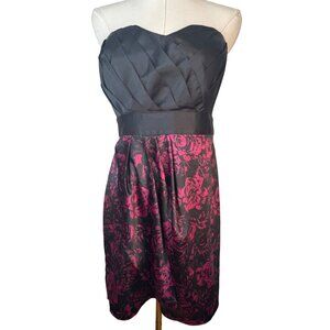 2/$30 ELLE Size 6 Strapless Dress Black & Pink Floral Polyester Blend
